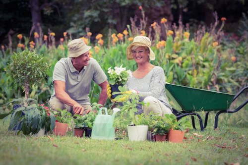Team member with safety gear starting a garden job