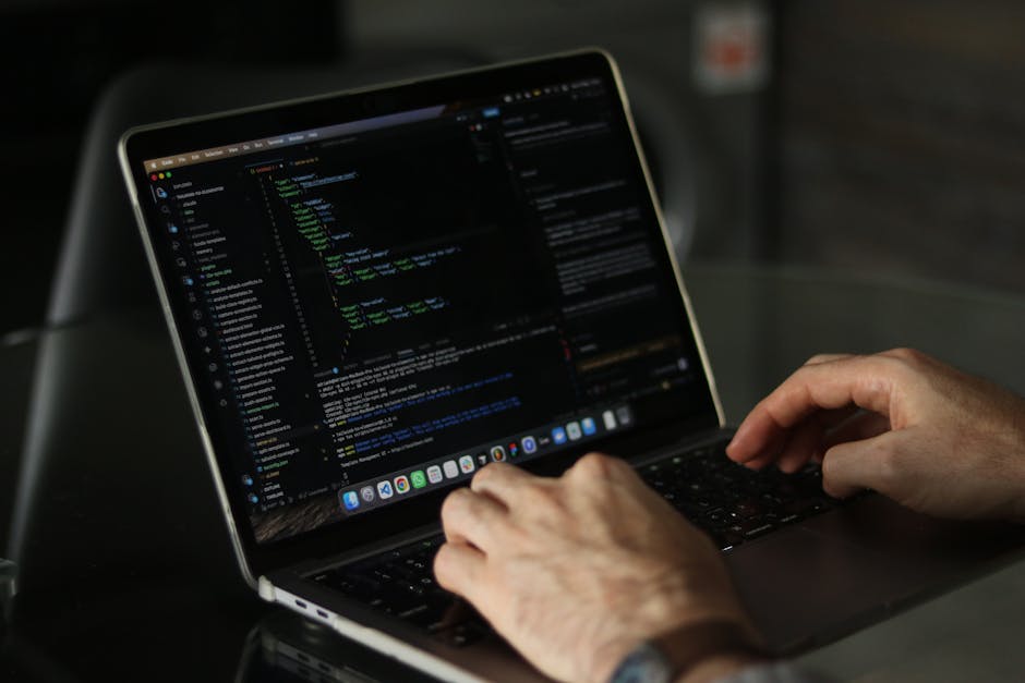 A close-up view of a computer screen displaying HTML code in a code editor, with visible lines including the structure of an HTML document such as doctype declaration, html, head, and body tags, along